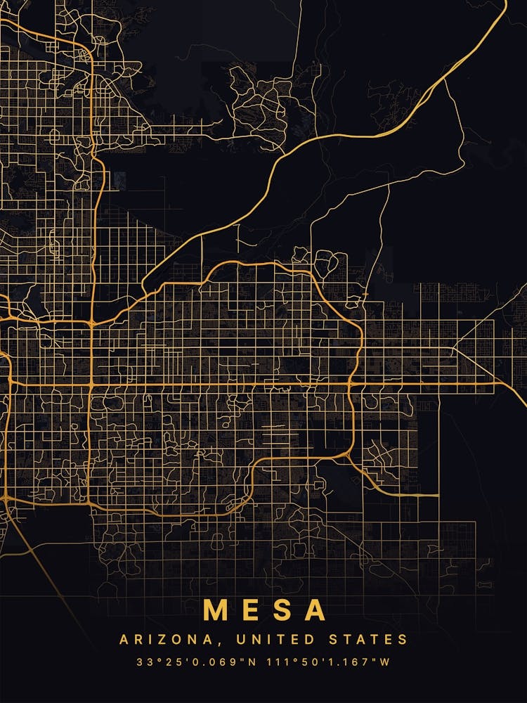 Mesa Arizona USA Black And Gold Map