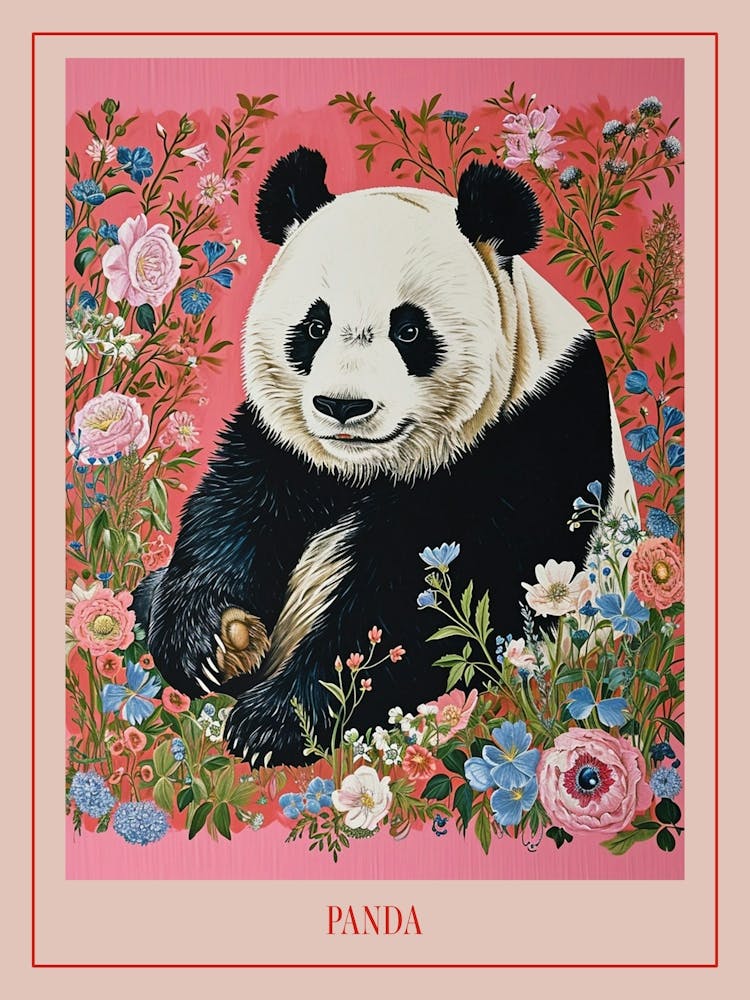 Floral Animal Painting Panda 2 Poster