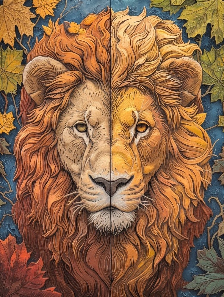 Lion d'Afrique Illustration en Relief Saisons 2
