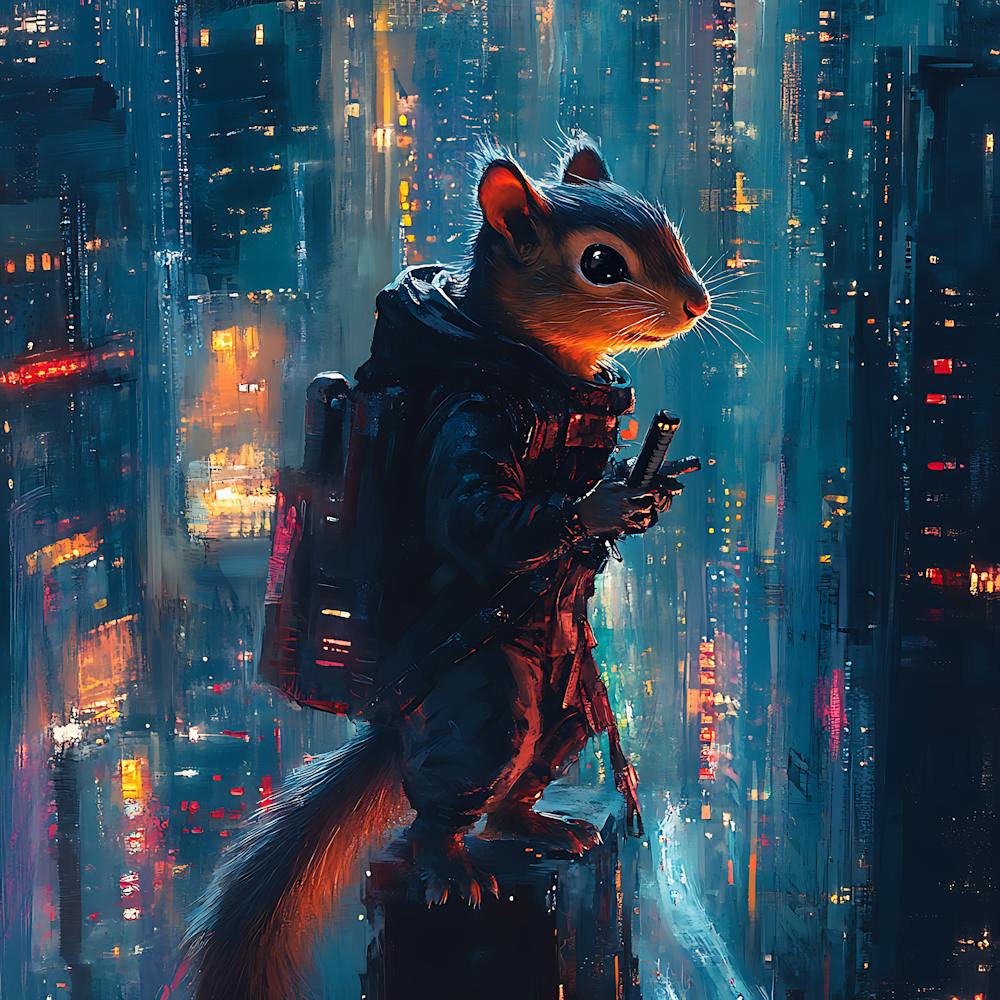 Futuristic City Ninja Squirrel Backdrop 2