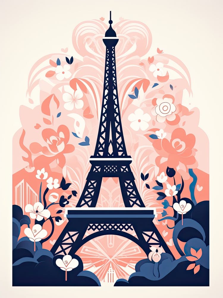 Eiffel Tower   Paris, France   Cute Botanical Illustration Travel 3
