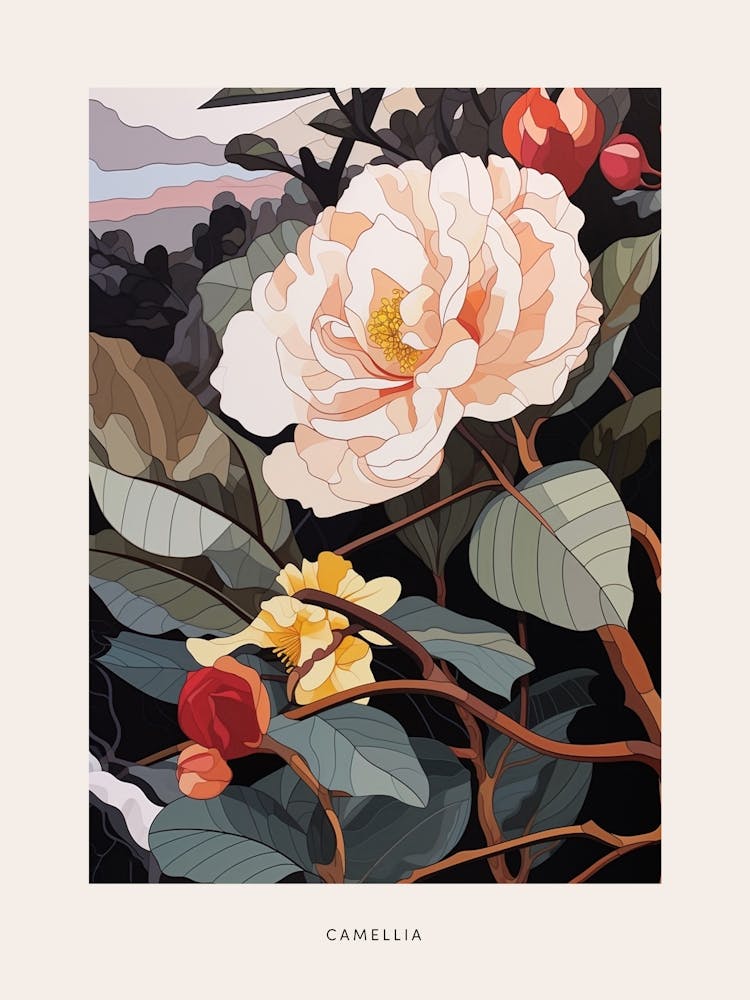 Flower Illustration Camellia 1 Poster