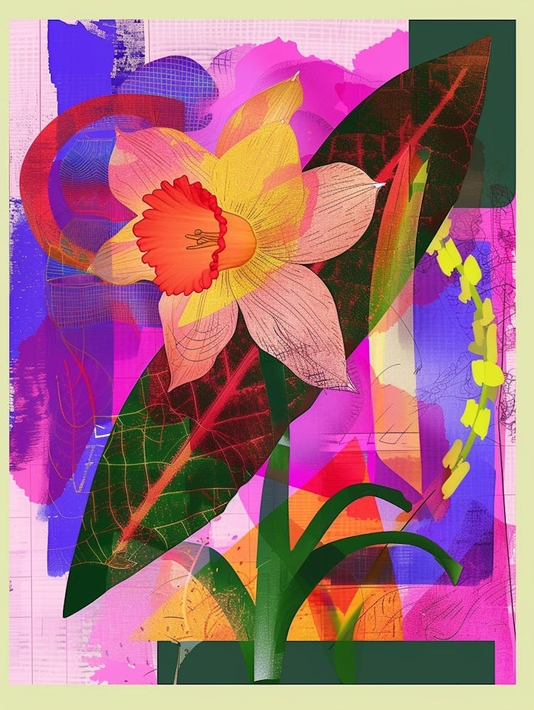 Daffodil 3 Neon Flower Collage
