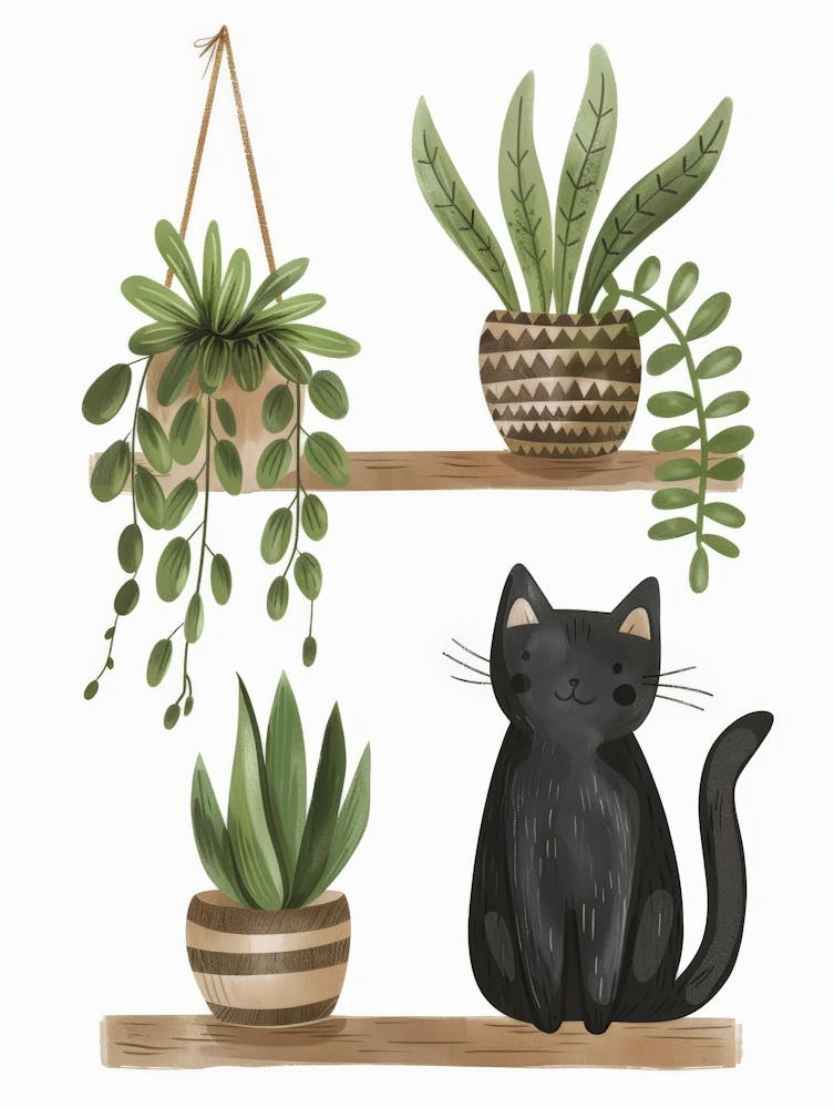 Black Cat With Plants