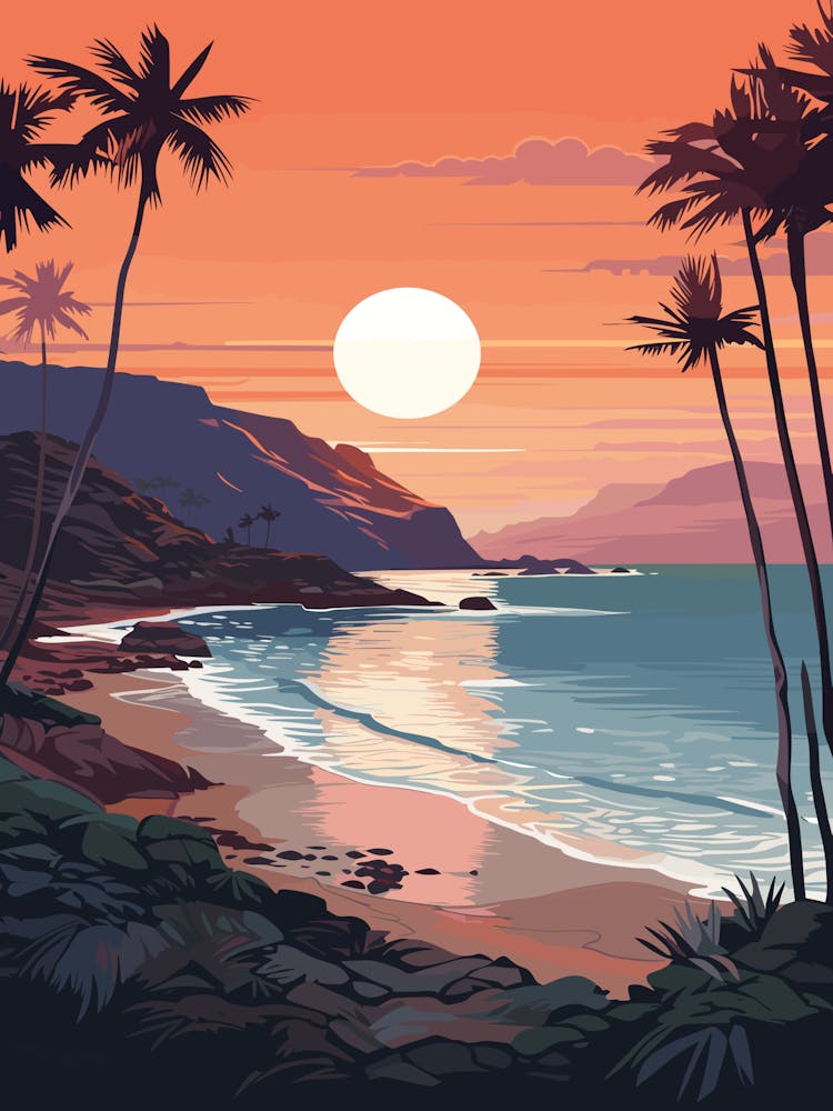 Illustration Of Hanauma Bay Honolulu Hawaii In Pink Tones 4