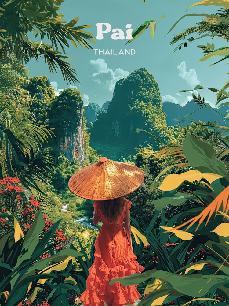 Pai Thailand Forest Travel Art Illustration