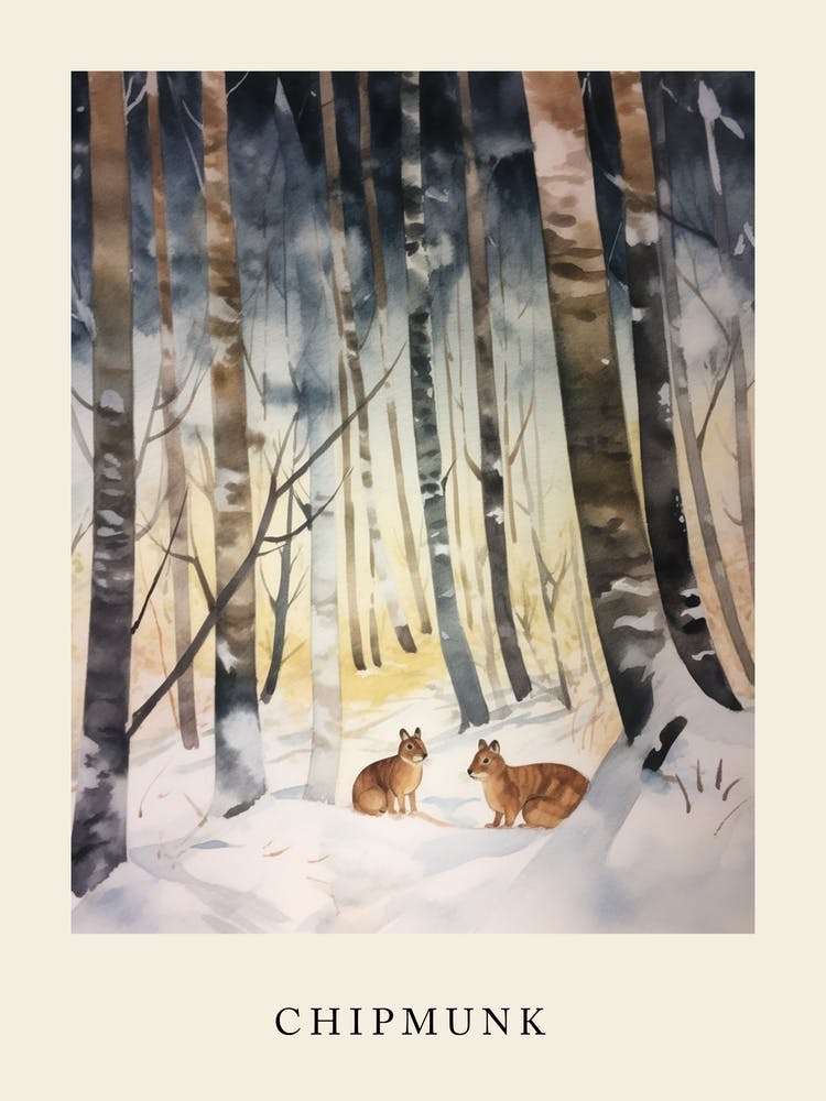 Winter Watercolour Chipmunk 4 Poster