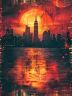 New York City Skyline, Cityscape Collage Retro