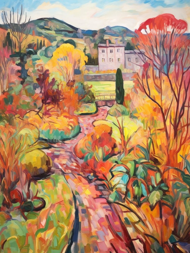 Autumn Gardens Painting Powis Castle Gardens United Kingdom 3