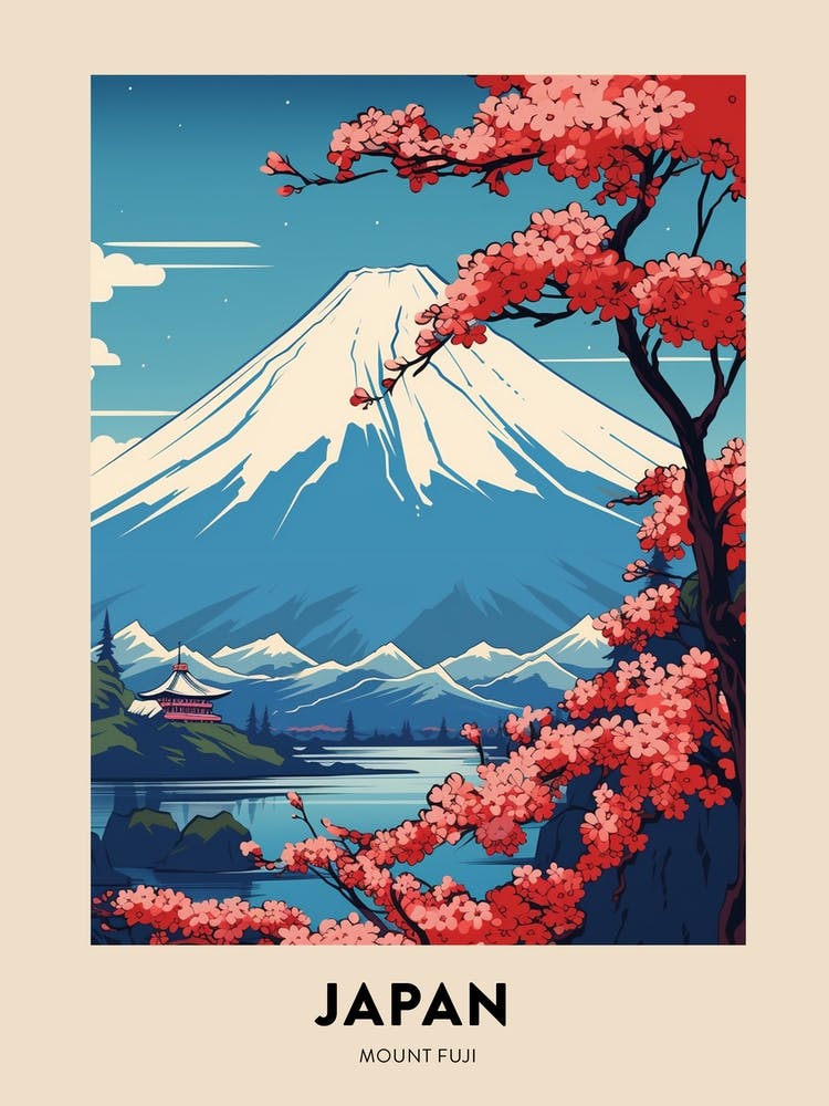 Mount Fuji Japan 2 Vintage Hiking Travel Poster