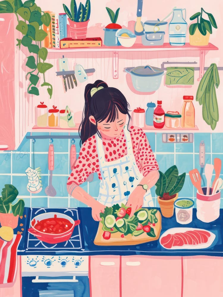 Fille Faisant Une Salade Lo Fi Kawaii - Illustration 4