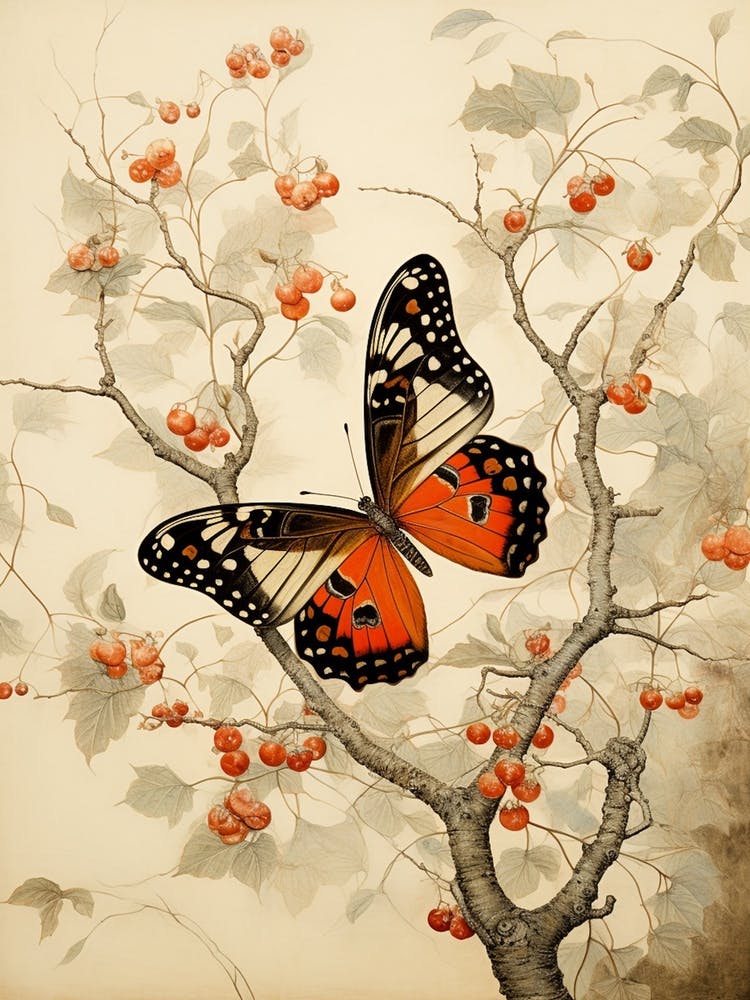 Butterflies In The Branches Japanese Style Painting 4