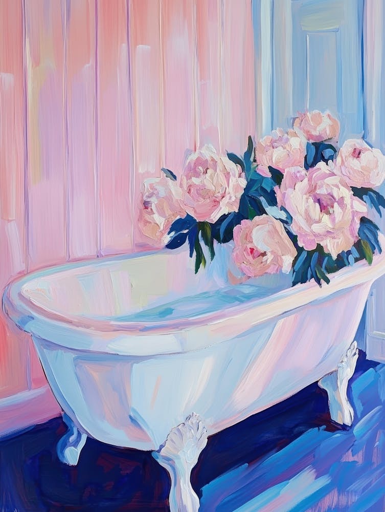 Pink Peonies In Bathtub