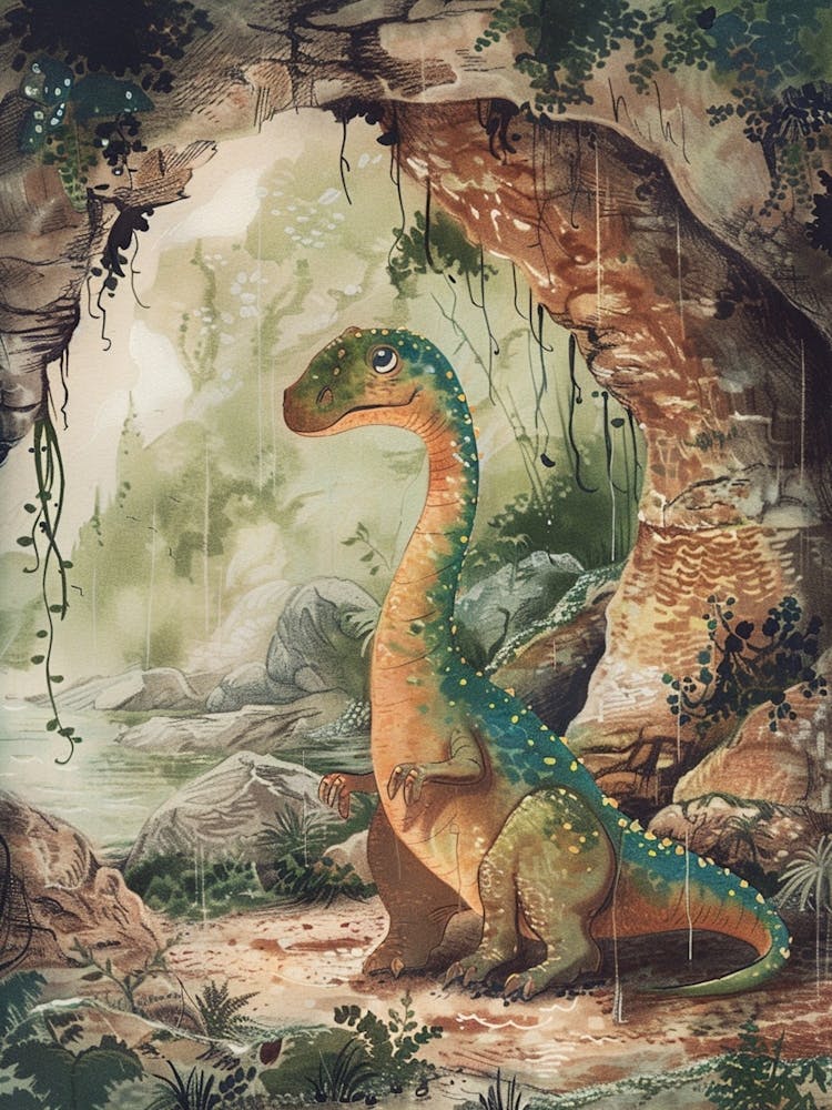 Dinosaur Sheltering From The Rain Storybook Style 4