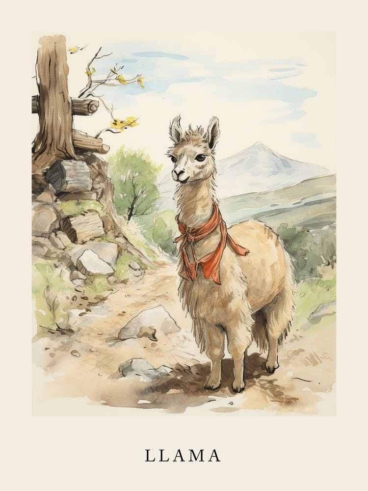 Beatrix Potter Inspired  Animal Watercolour Llama 3