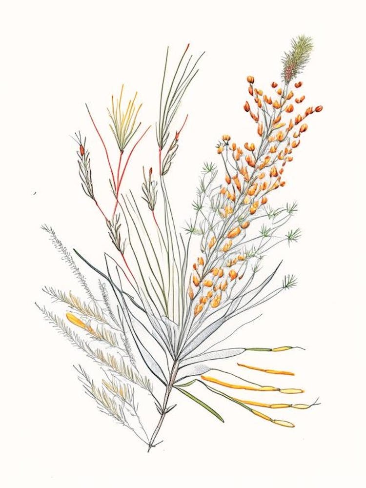 Ephedra Spices And Herbs Pencil Illustration 2