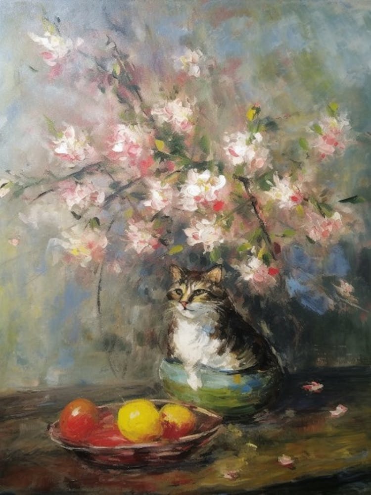 Apfelblüte mit einer Katze 1
