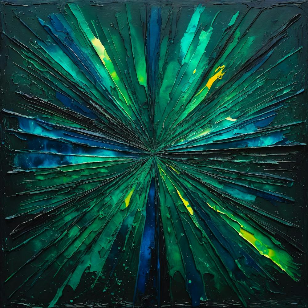 Green Burst Abstract Painting Green and Blue Color