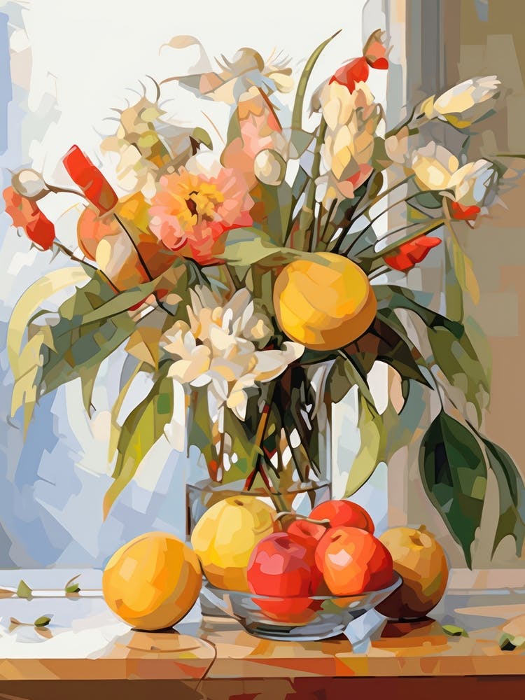 Bird Of Paradise Flower And Peaches Still Life Painting 1 Dreamy