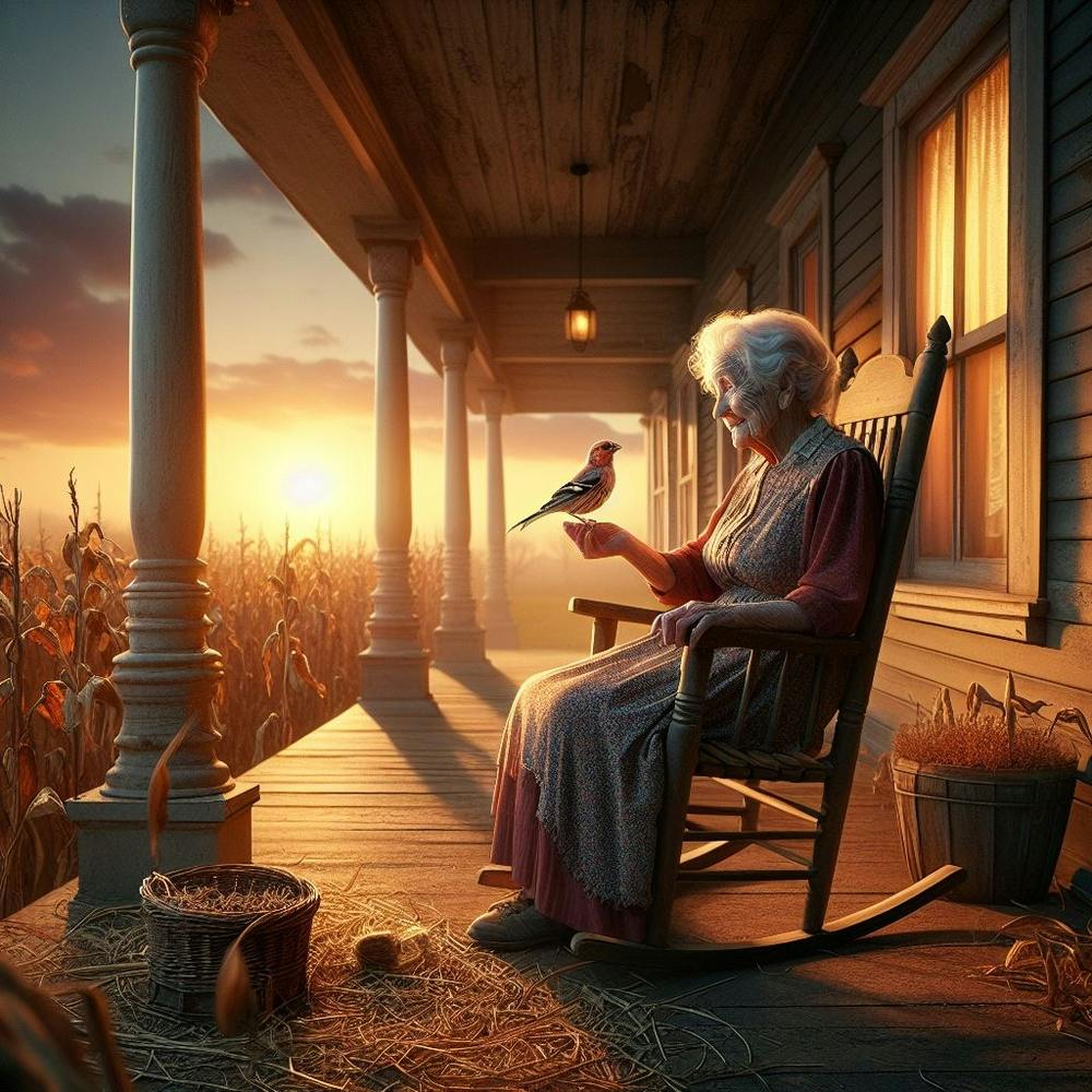 Old Woman Sitting On Porch