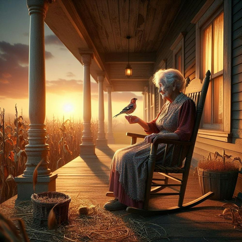 Old Woman Sitting On Porch