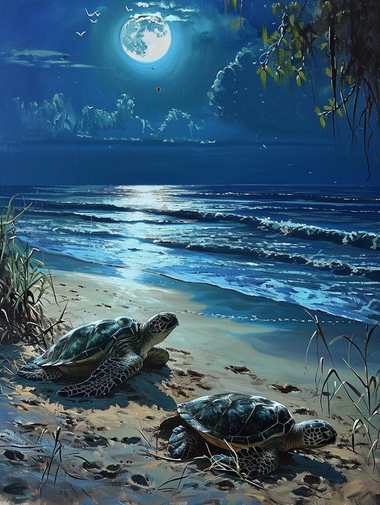 Sea Turtles In The Moonlight 1