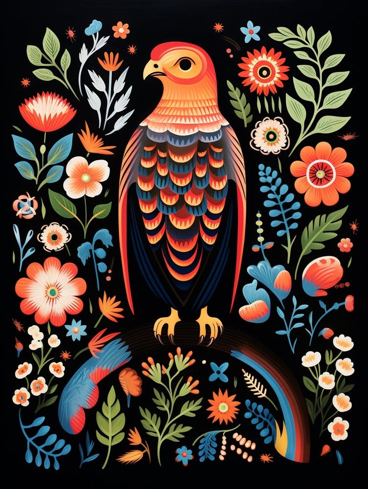 Illustration d'Oiseau Folklorique Buse à Queue Rousse