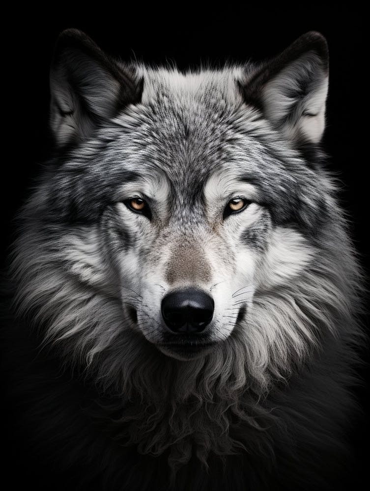 Himalayan Wolf Portrait Black And White 4