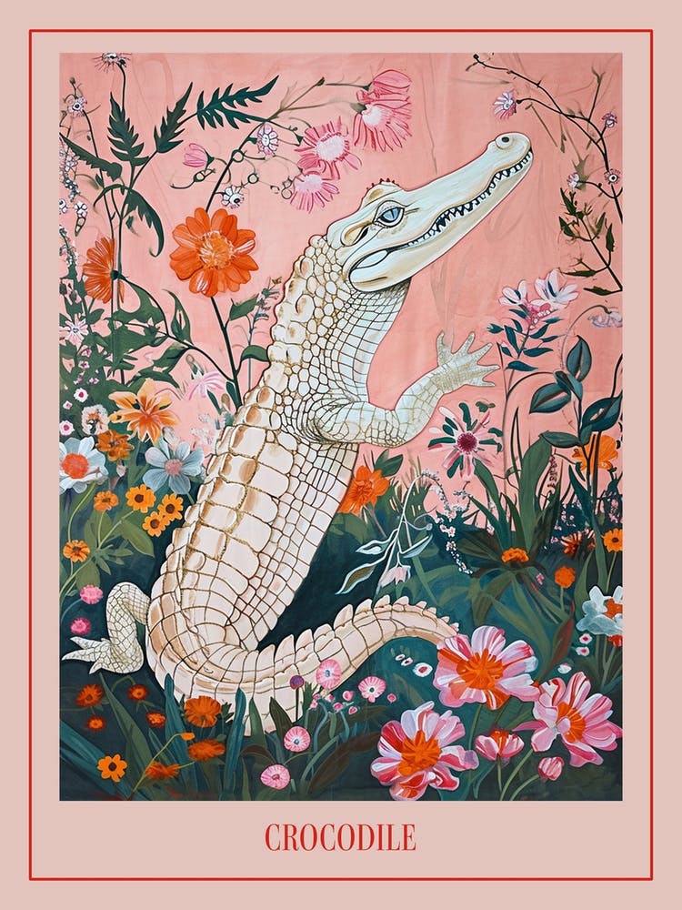 Floral Animal Painting Crocodile 2 Poster
