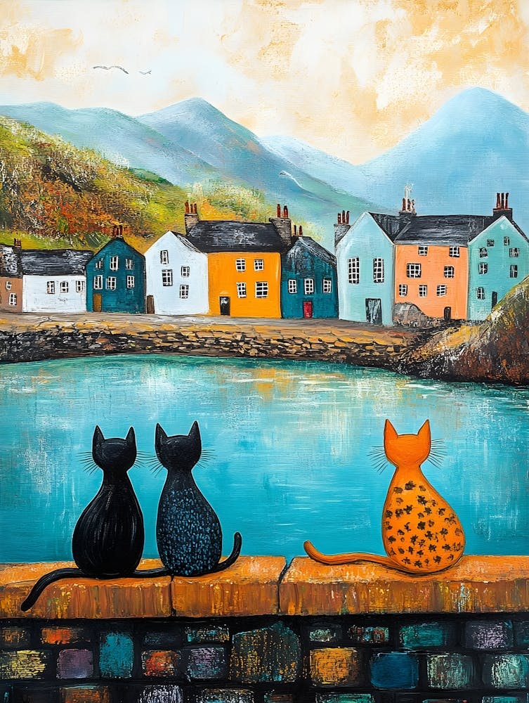 Irish Fishing Village With Cats 1