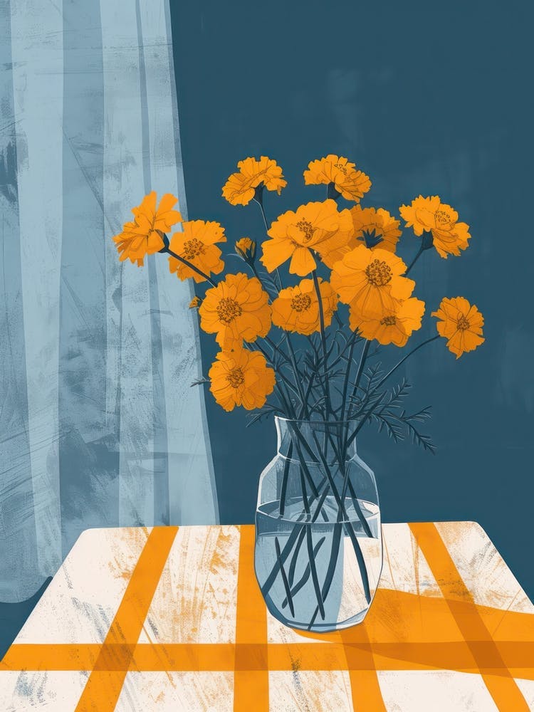 Marigold Flowers On A Table   Contemporary Illustration 4