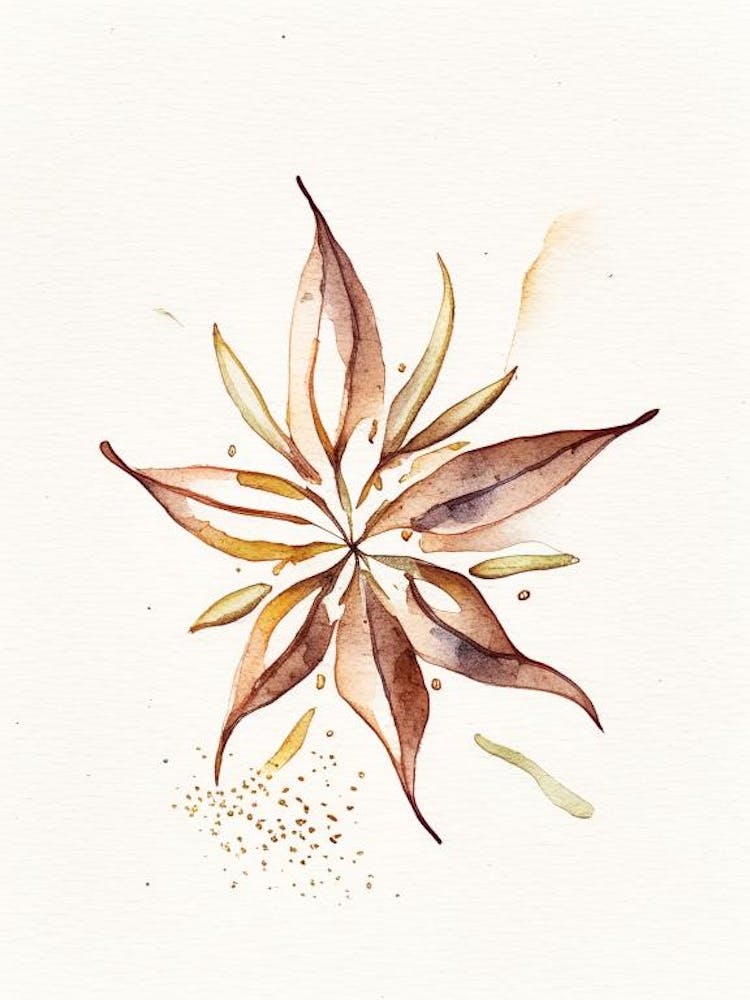 Star Anise Leaf Minimalist Watercolour 1