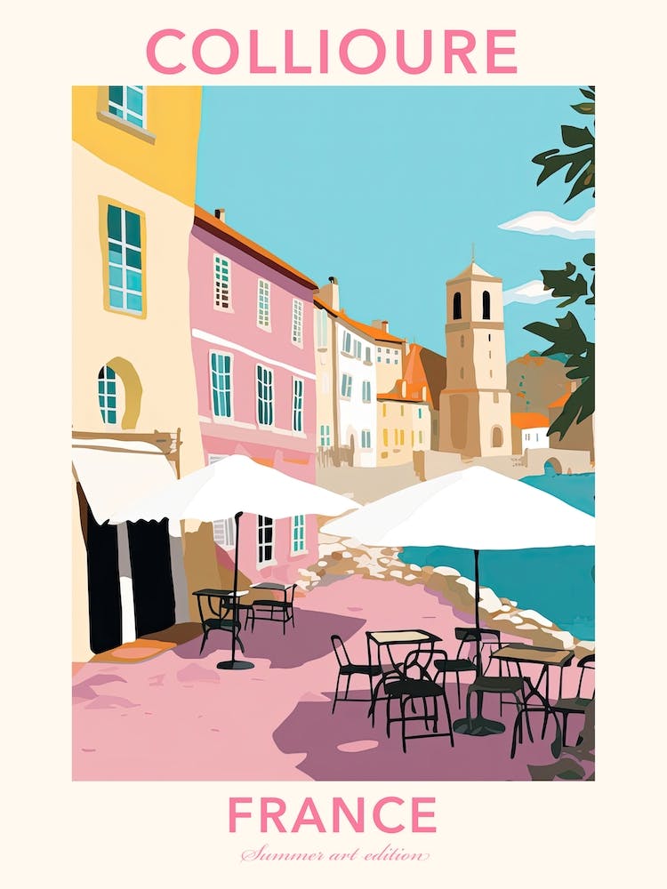 Collioure, France, Flat Pastels Tones Illustration 1 Poster