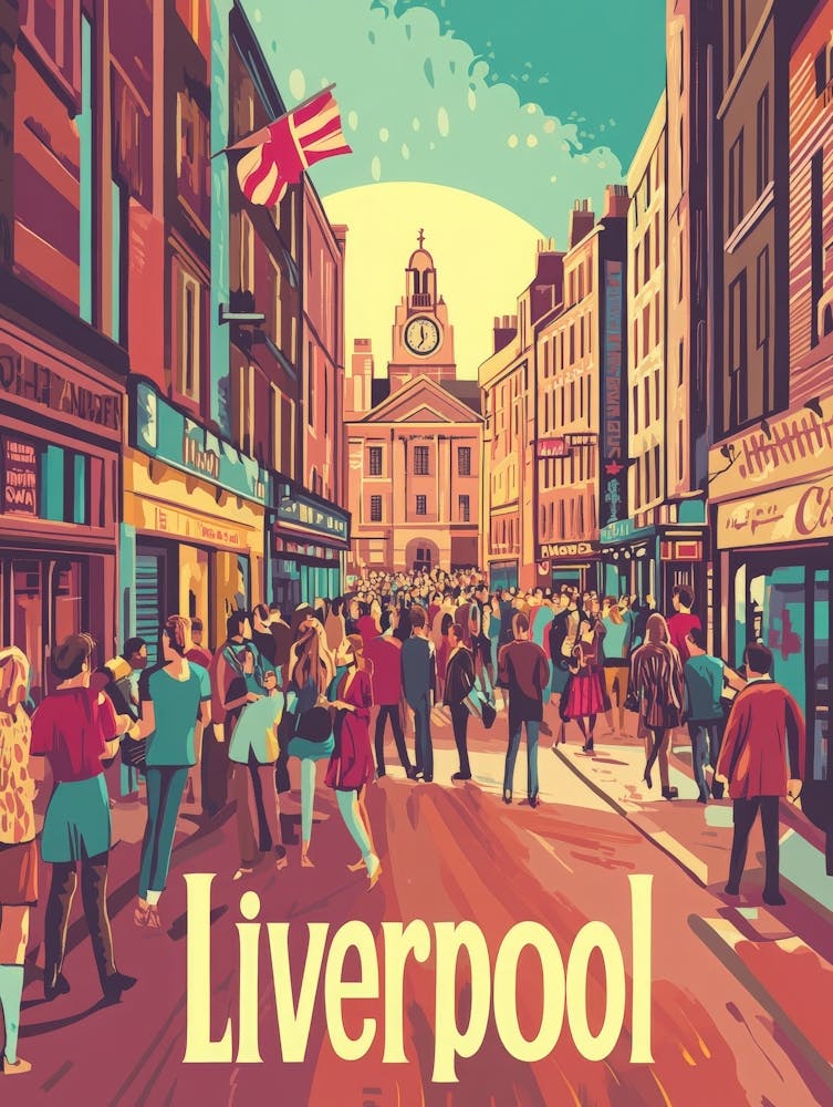 Aihrgdesign - Affiche de voyage inspirée des années 1970 pour Liverpool
