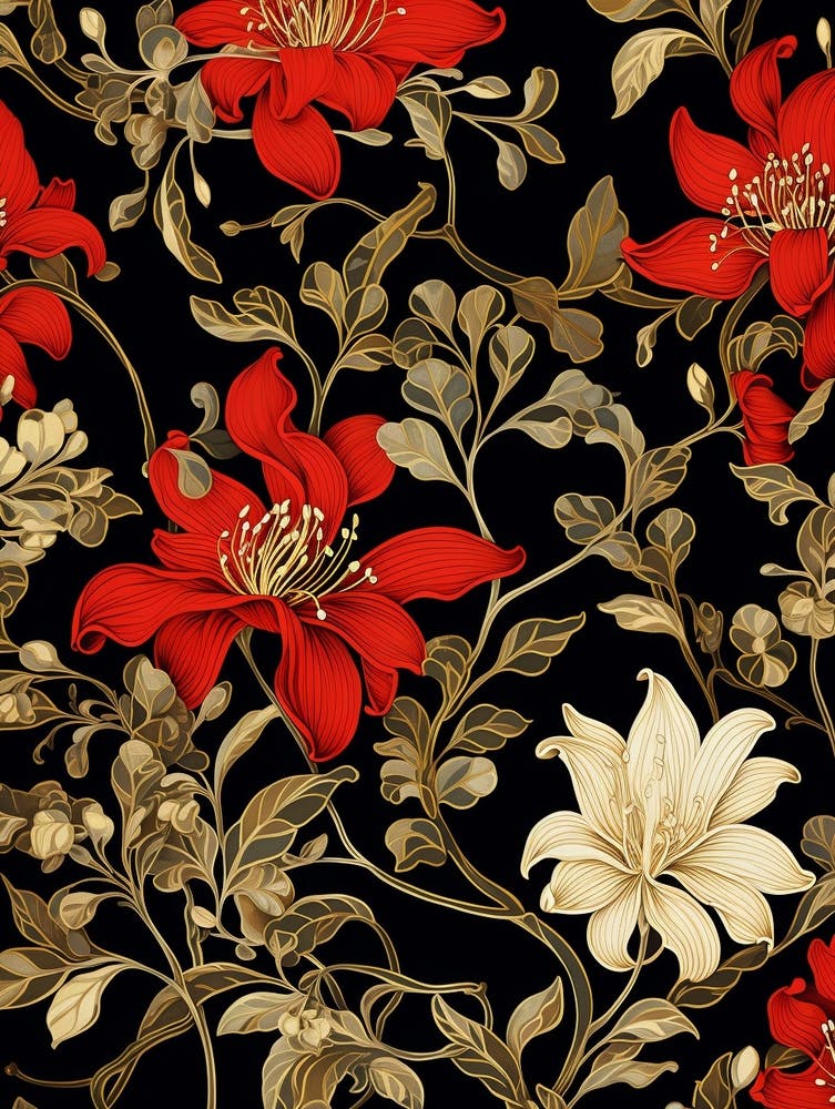 Winter Honeysuckle 3 William Morris Style Winter Florals