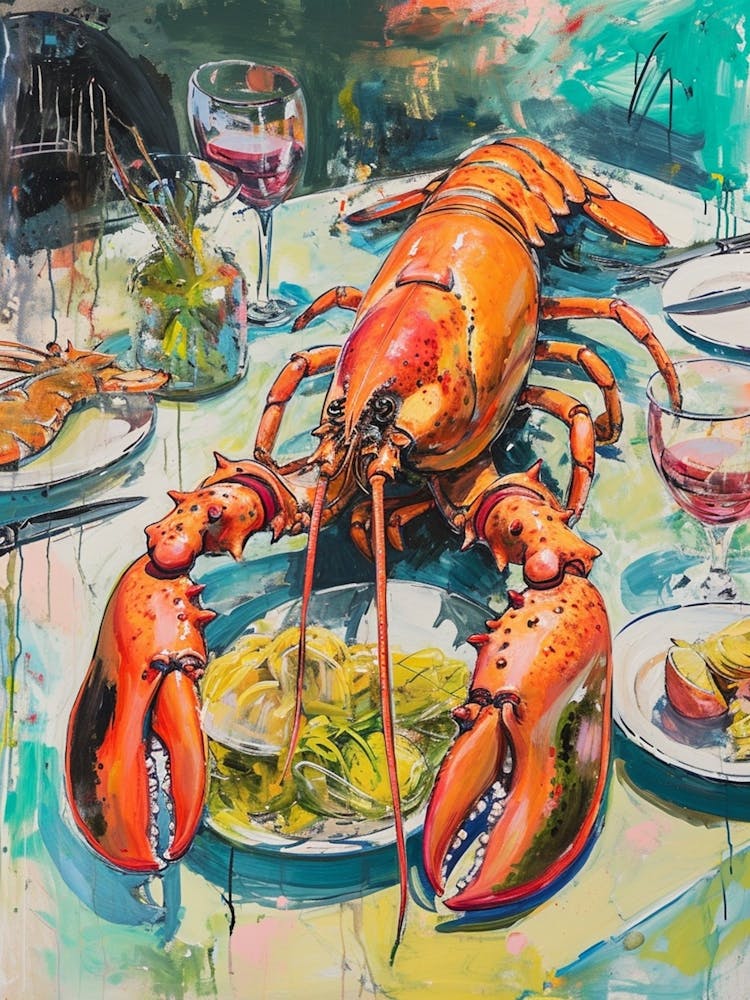 Kitsch Lobster Banquet Painting 2