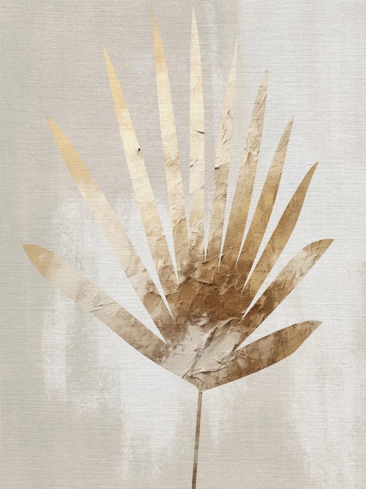 Gold and Beige Palm Frond Artwork