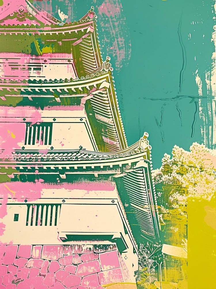 Japanese Traditional Castle Pink Silkscreen 3
