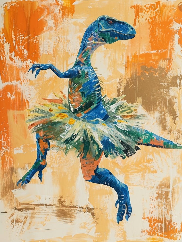 Dinosaure dansant en Tutu Bleu Orange 2