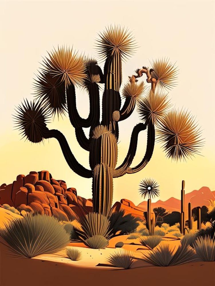 Joshua Trees In Wüste Vintage Botanische Linienzeichnung (1)