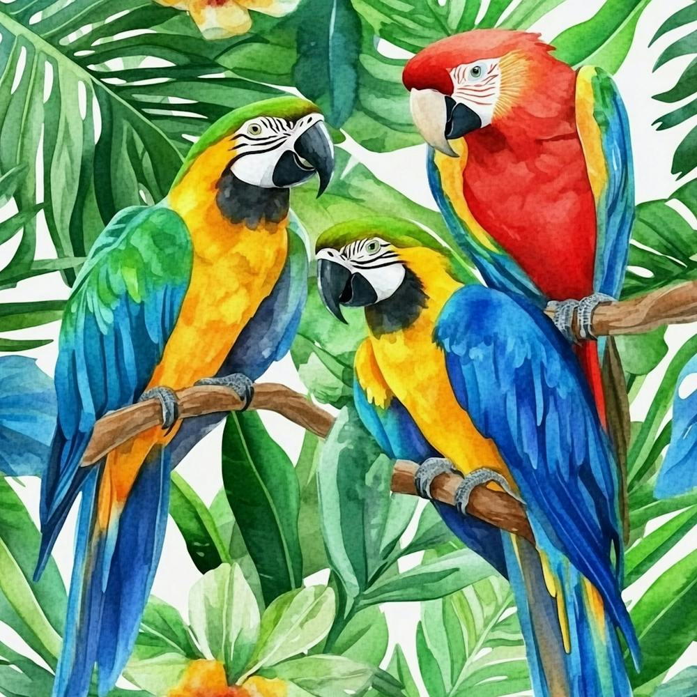Seamless Watercolor Pattern Featuring Vibrant Parrots