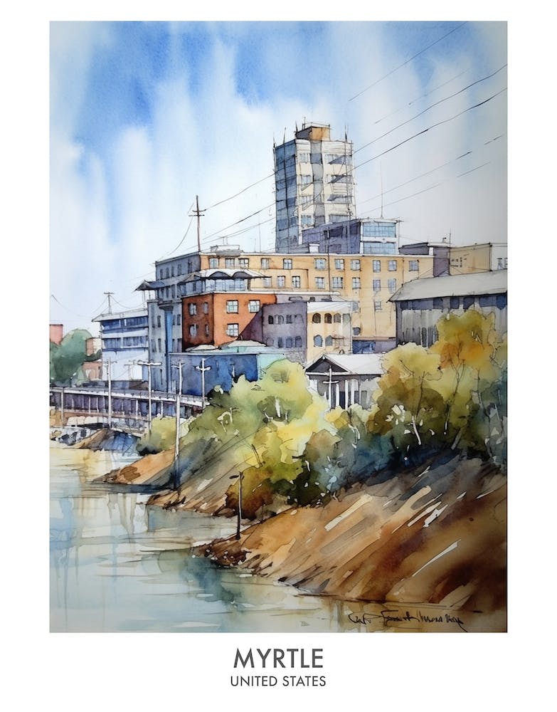 Myrtle 3 Watercolour Travel Poster
