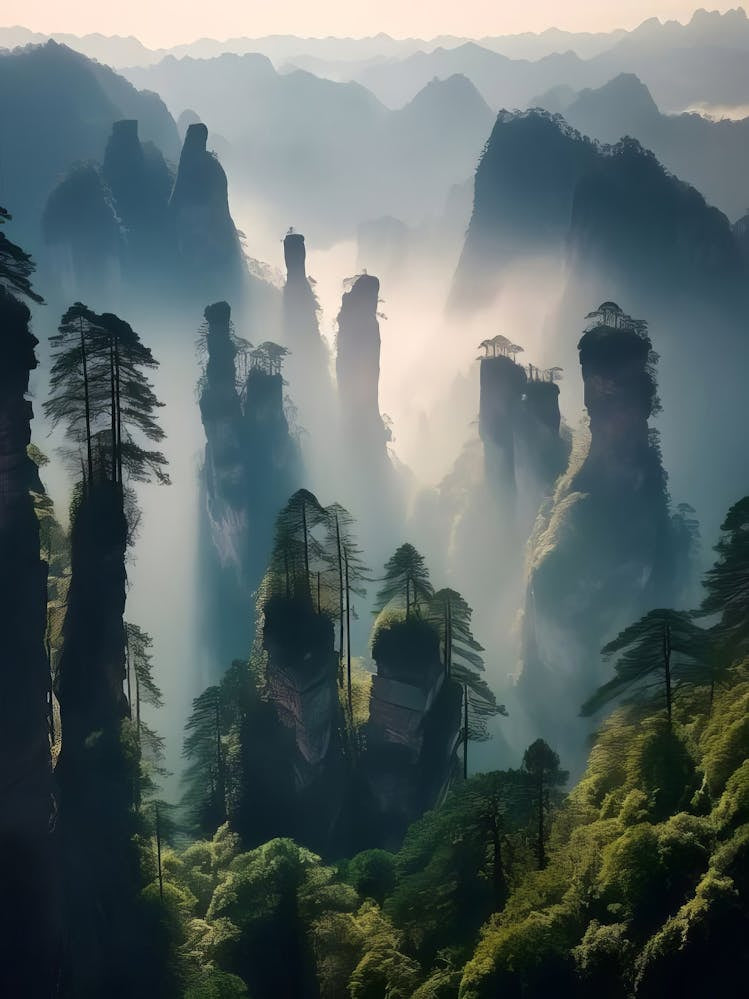 China Print China Poster China Landscape Print Mountains Poster Zhangjiajie Print National Park Tianzi Shan Mountain Print Travel Poster