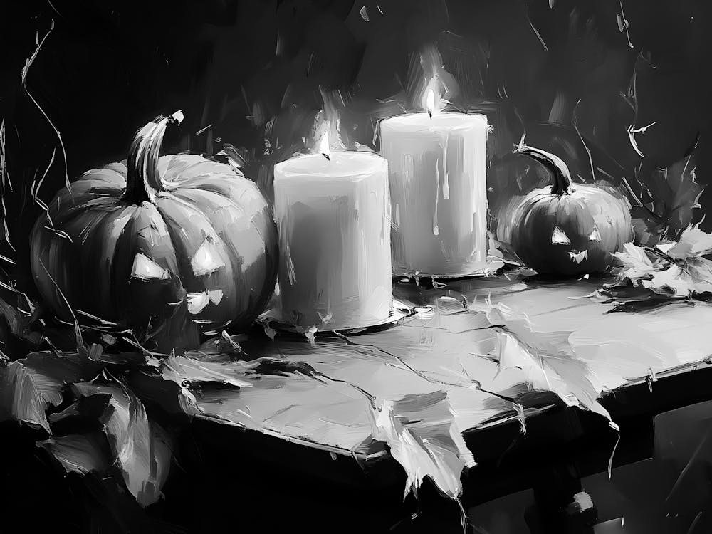 Black And White Halloween Painting 2