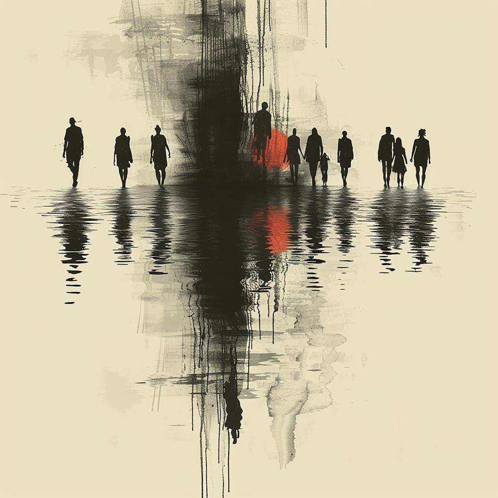Group Of People Walking In Water - abstract art, abstract painting  city wall art, colorful wall art, home decor, minimal art, modern wall art, wall art, wall decoration, wall print colourful wall art, decor wall art, digital art, digital art download, interior wall art, downloadable art, eclectic wall, fantasy wall art, home decoration, home decor wall, printable art, printable wall art, wall art prints, artistic expression, contemporary, modern art print,