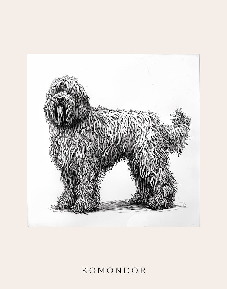 Komondor Dog Line Sketch 1 Poster