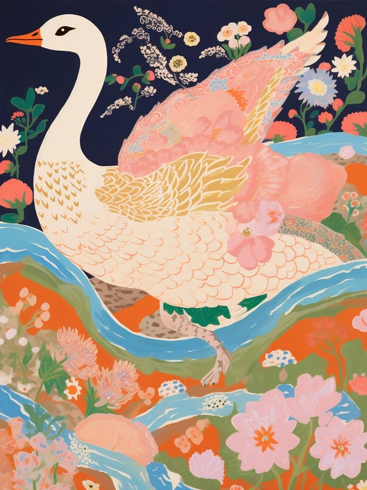 Maximalist Bird Painting Swan 6