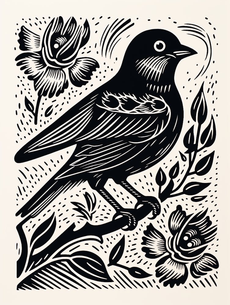 S/W Vogel-Linolschnitt Spatz 1