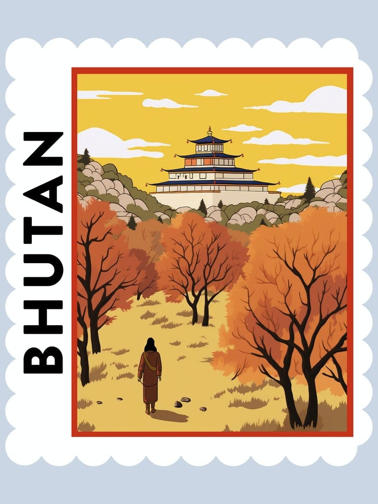Bhutan 3 Travel Stamp Poster