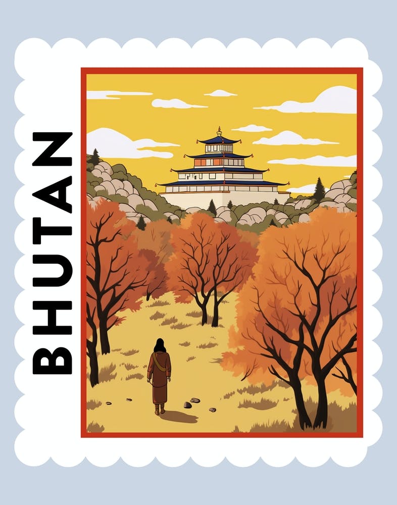 Bhutan 3 Travel Stamp Poster